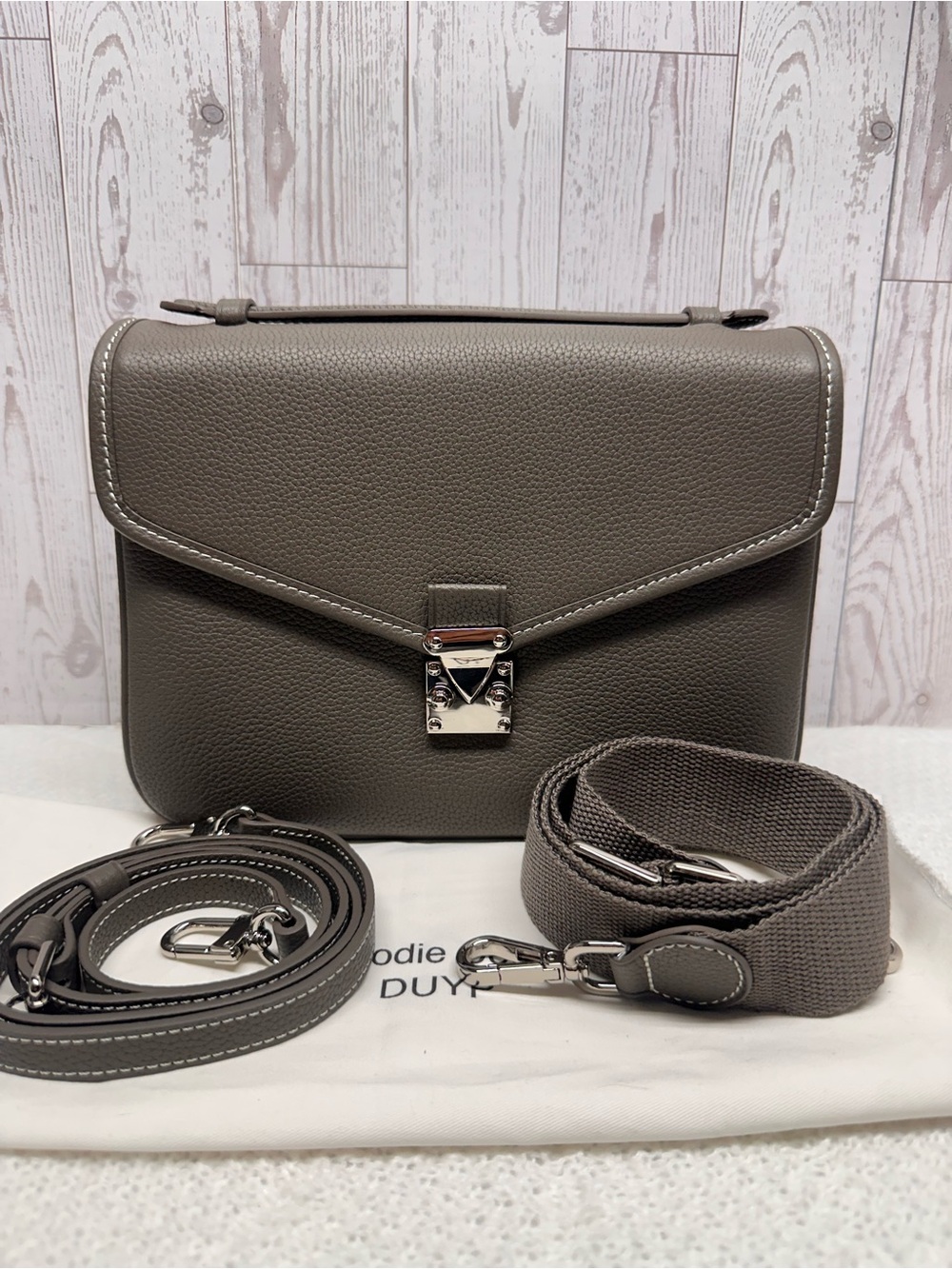 Graphite Gray Togo Leather Crossbody Bag with Silver Hardware